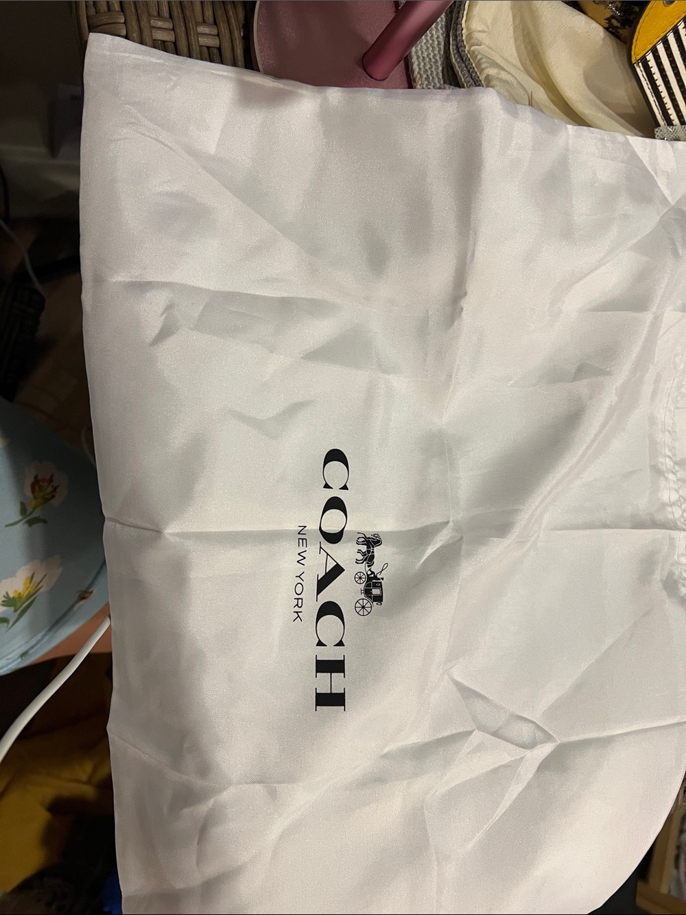 Coach White Drawstring Dust Bag with Black Logo